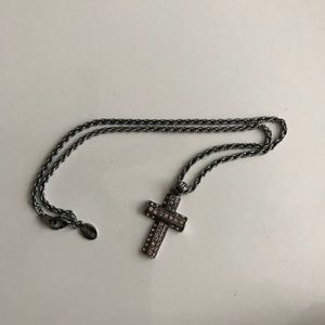 Express Silver Pink Rhinestone Cross Necklace 90s Y2K Vintage